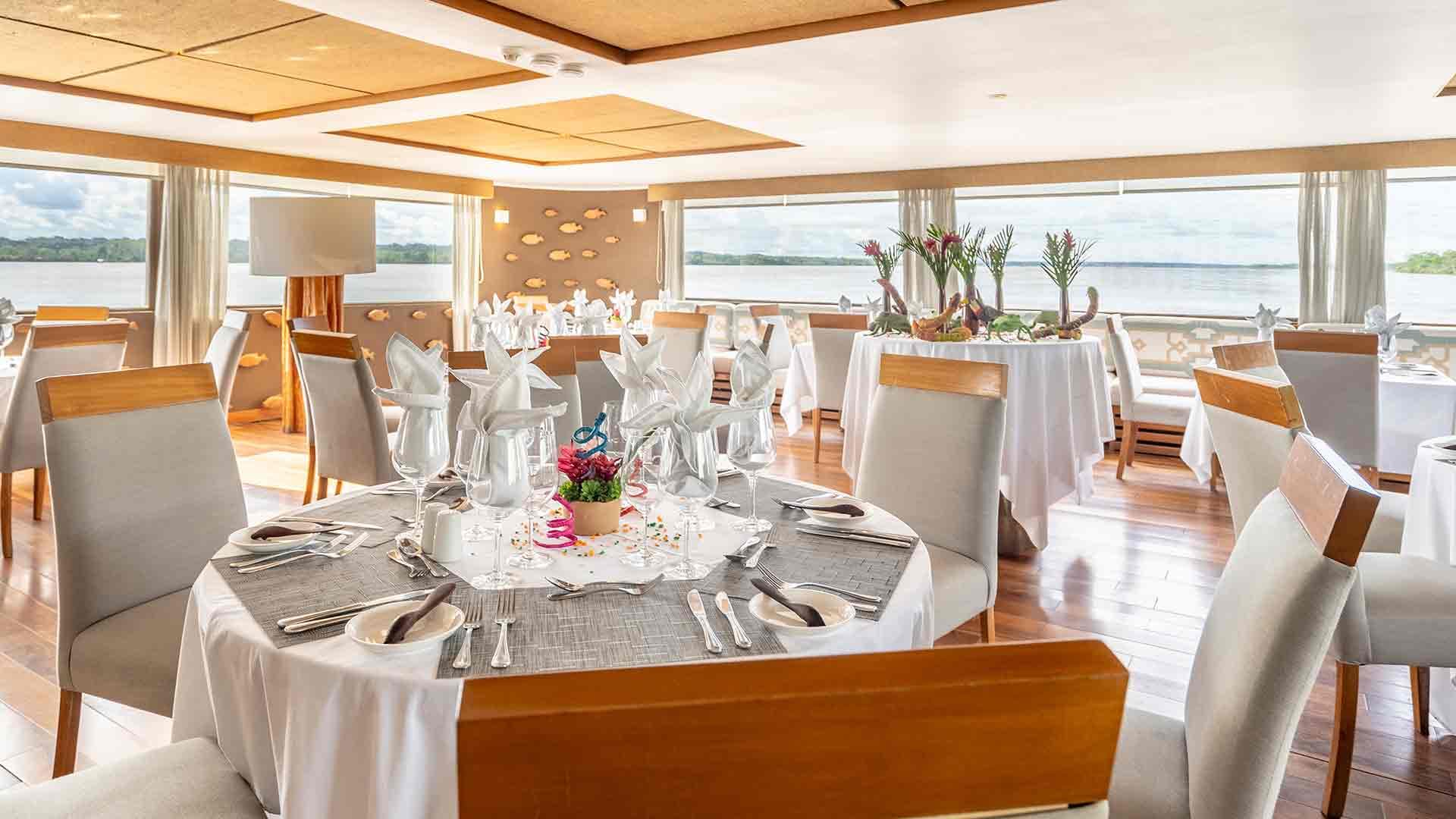 The dining room aboard the Delfin III